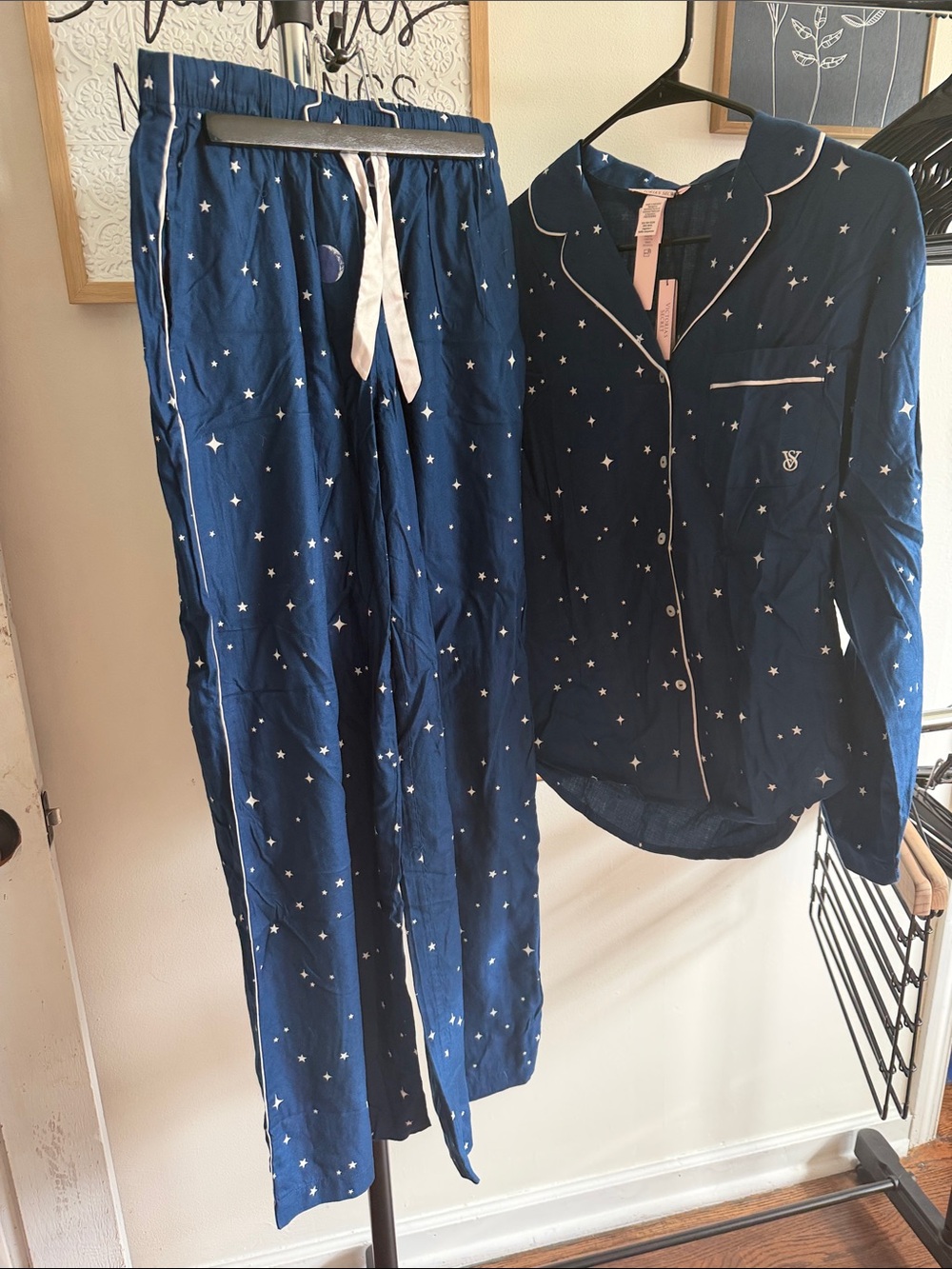 Victoria's Secret Navy Star Print Two-Piece Pajama Set